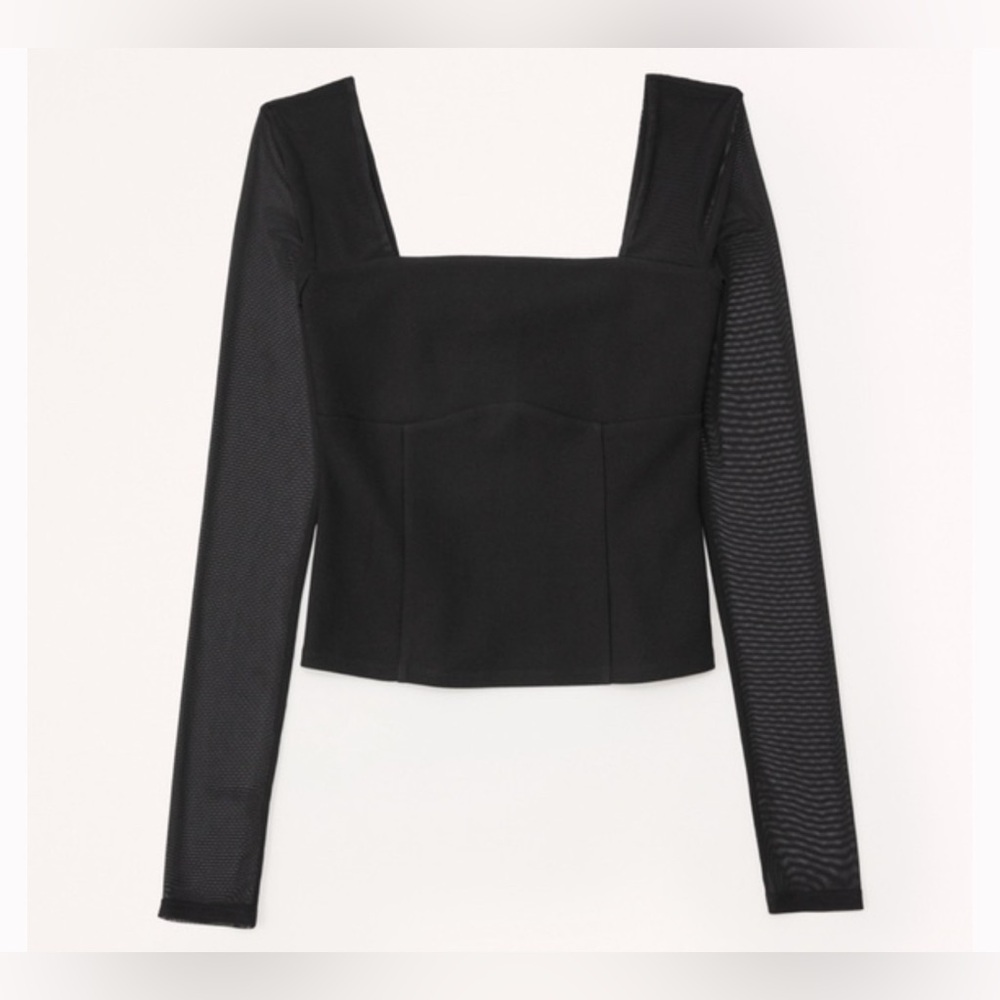 Abercrombie & Fitch Black Long-Sleeve Crepe Squareneck Top NWT!